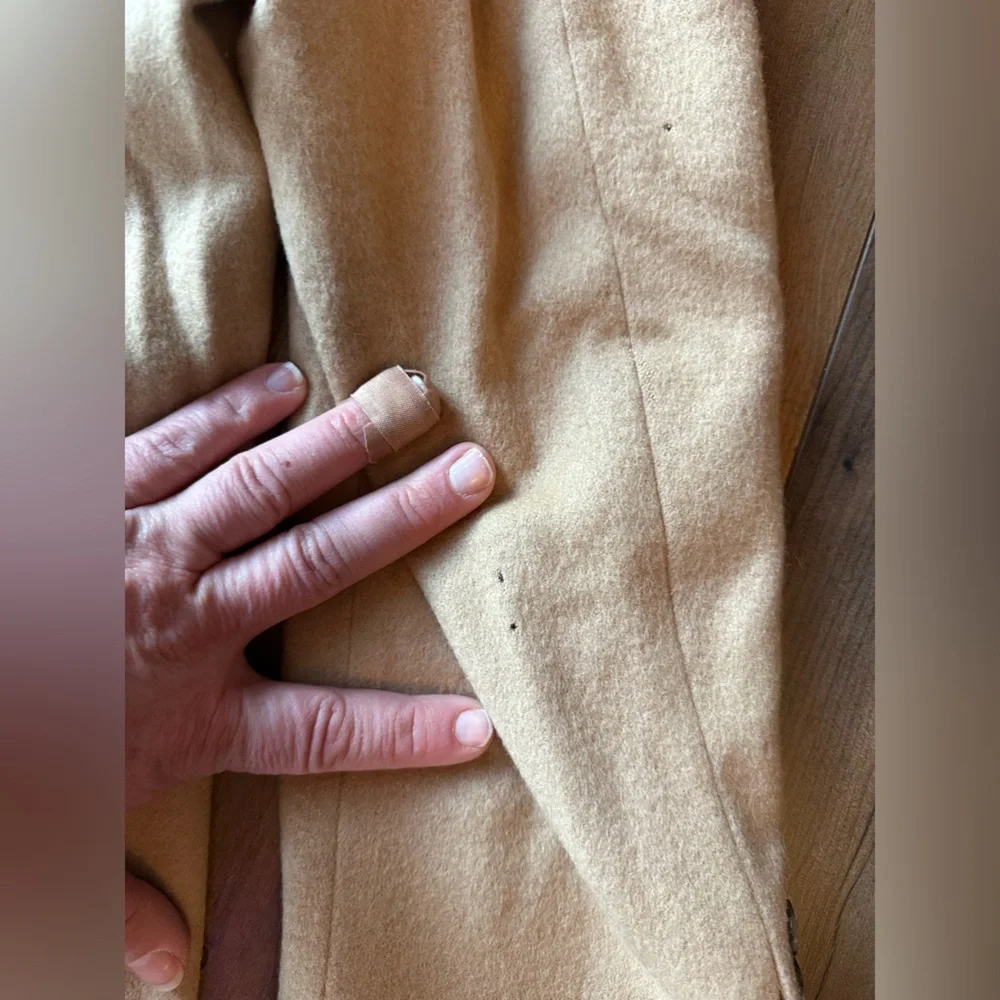 VTG Jos A Bank Camel Hair Coat Mens 43R Tan Wool Overcoat Classic Flawed